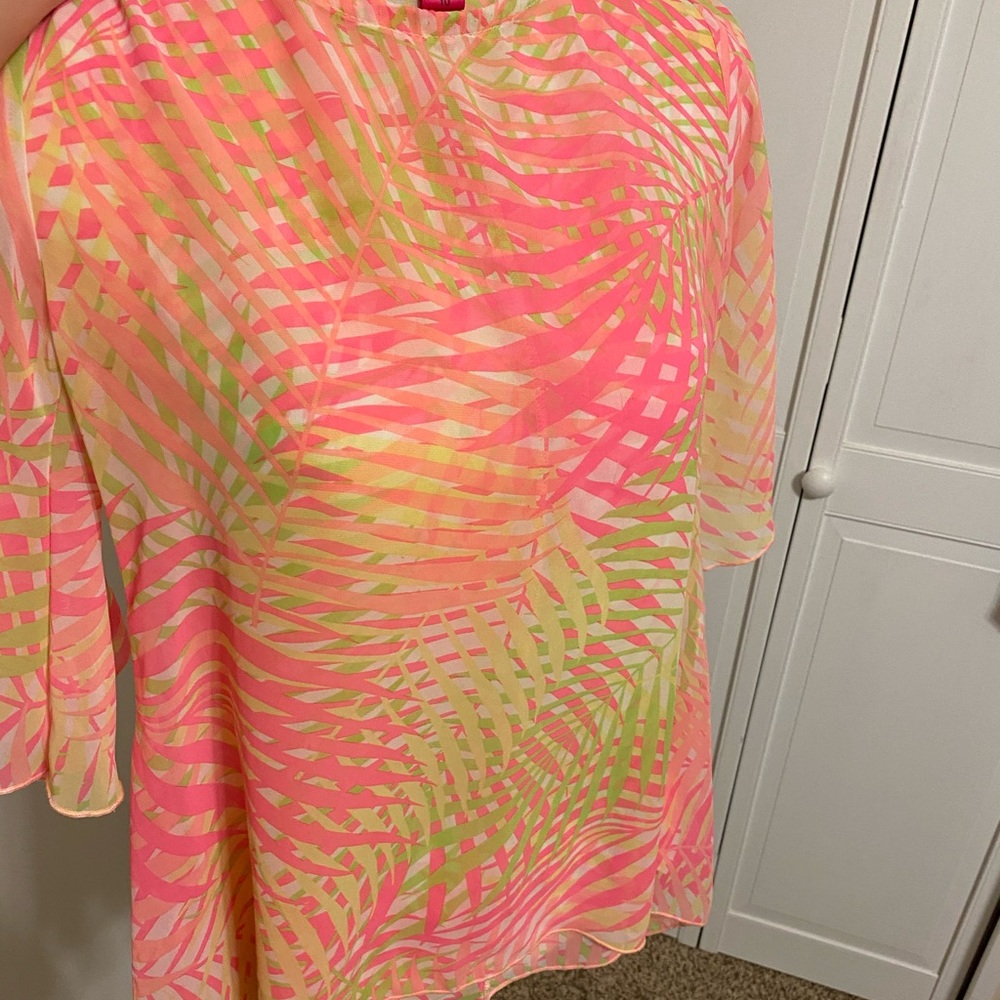 Kate Mack shear asymmetrical blouse, tank under.